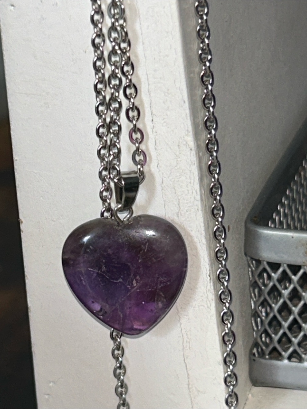 Purple Heart Shaped Amethyst Pendant Necklace -NWOT Stainless Steel Necklace